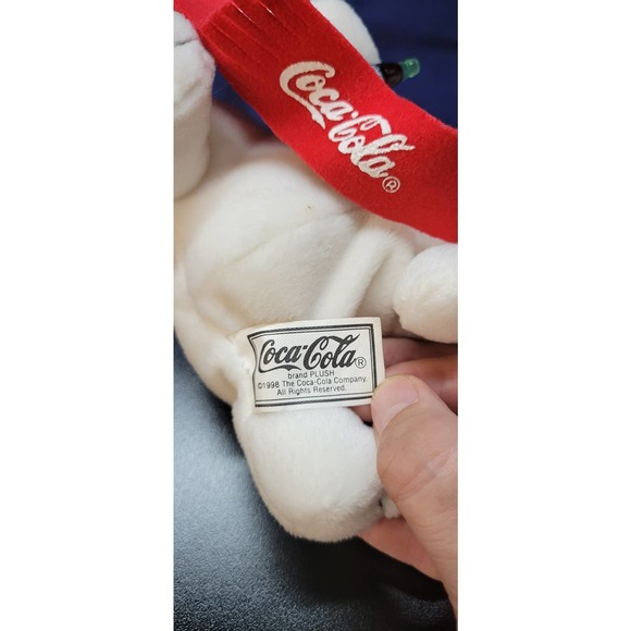 Vintage Coca Cola Polar Bear Plush 1998 Red Scarf and Coke Bottle 6" Bean Bag - Picture 10 of 12